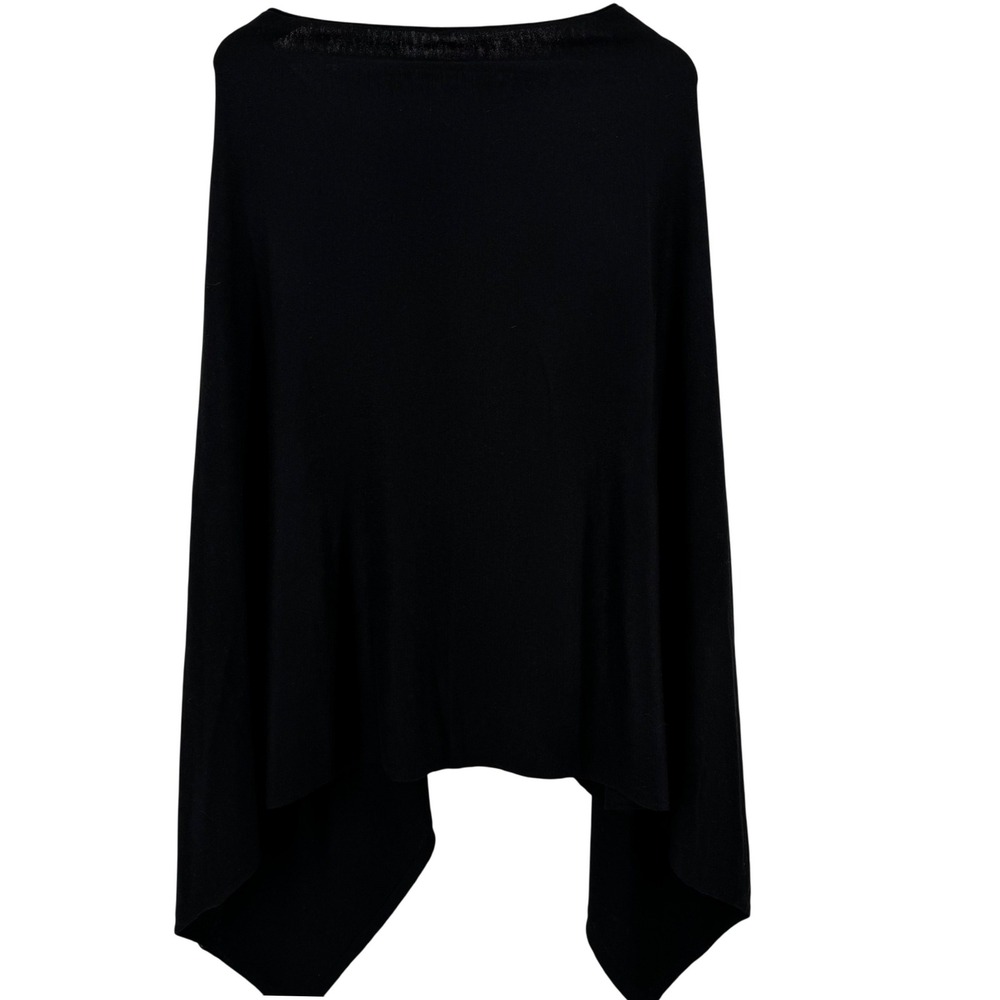 NWT Echo New York Black Knit Poncho V-Neck Wool Blend One Size Chic Minimalist